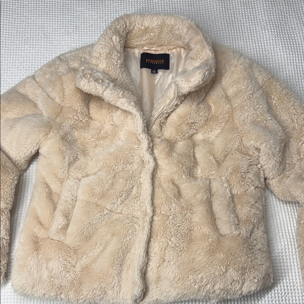 Ambiance Cream Faux Fur Short Jacket - Small